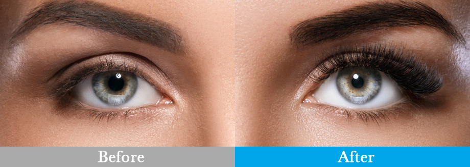 3Dベビーロシアンボリュームラッシュの施術前、施術後